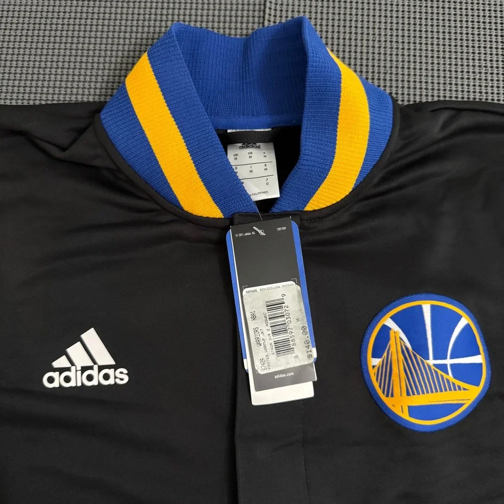 Adidas Warriors Short Sleeve Snap Warmup Jacket Black Mens Medium NWT
